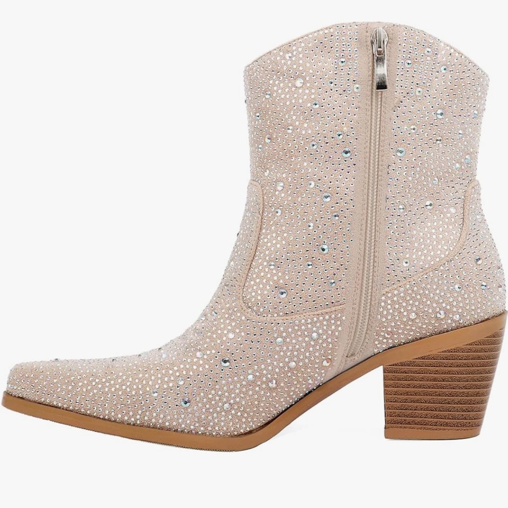 🖤 New Women's Rhinestone Cowboy Ankle Boots 🖤 - Picture 2 of 10